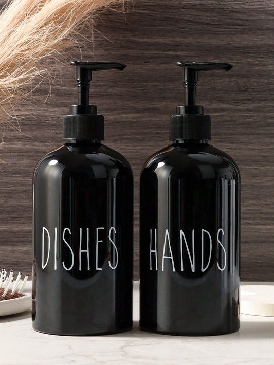 GAONLY 2 Pieces Liquid Hand Soap And Dish Soap Set- Kitchen Soap Dispenser Set With Tray- Bamboo Soap Dispenser For Kitchen Sink- Boho Kitchen Decor, Modern Decor (Black/White) Home Bathroom Decor