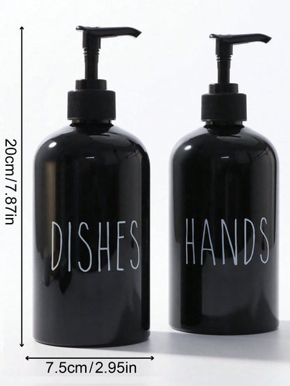 GAONLY 2 Pieces Liquid Hand Soap And Dish Soap Set- Kitchen Soap Dispenser Set With Tray- Bamboo Soap Dispenser For Kitchen Sink- Boho Kitchen Decor, Modern Decor (Black/White) Home Bathroom Decor
