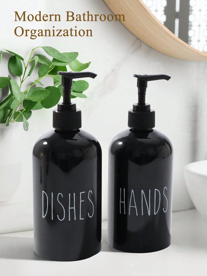 GAONLY 2 Pieces Liquid Hand Soap And Dish Soap Set- Kitchen Soap Dispenser Set With Tray- Bamboo Soap Dispenser For Kitchen Sink- Boho Kitchen Decor, Modern Decor (Black/White) Home Bathroom Decor