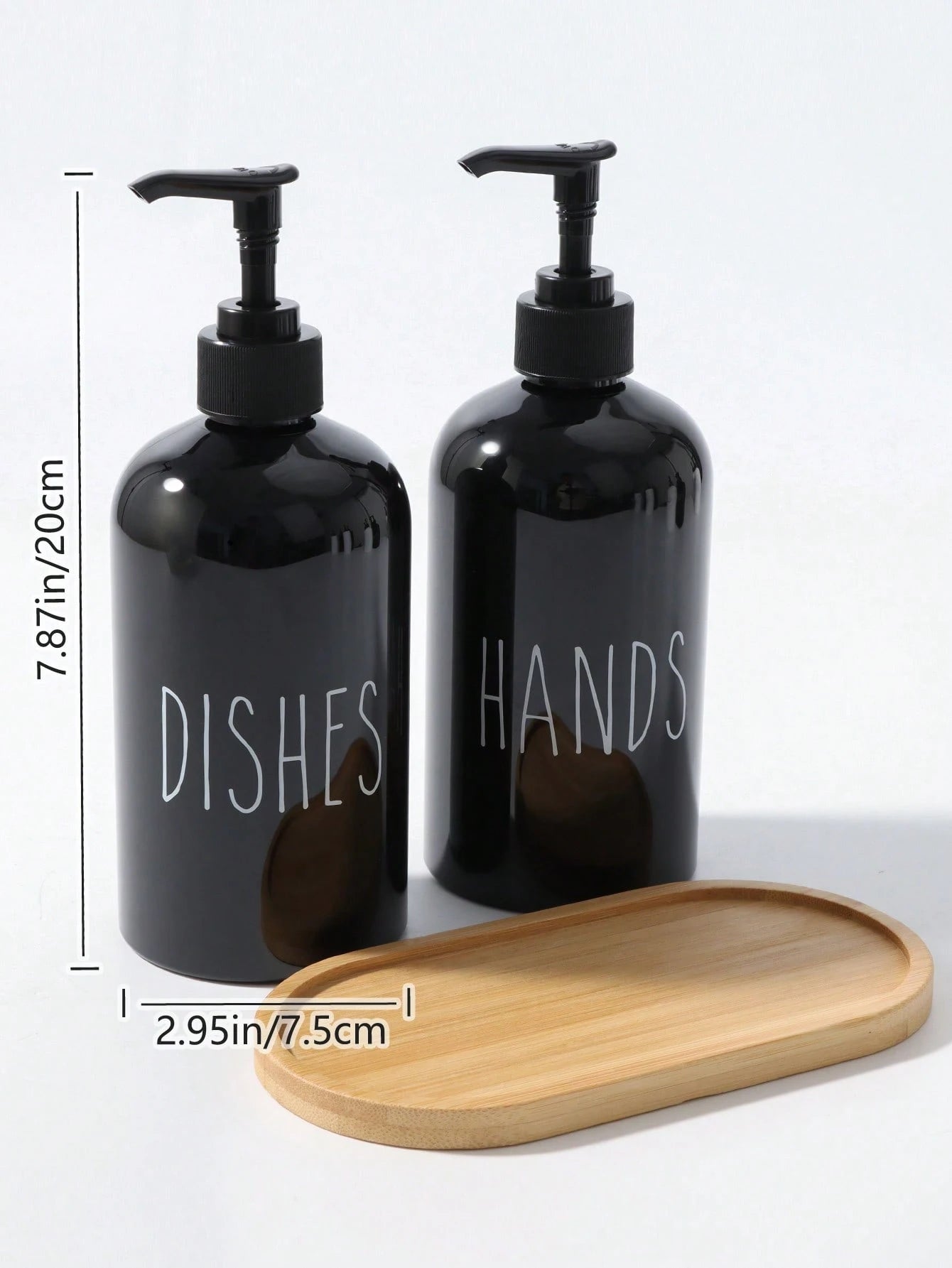 GAONLY 2 Pieces Liquid Hand Soap And Dish Soap Set- Kitchen Soap Dispenser Set With Tray- Bamboo Soap Dispenser For Kitchen Sink- Boho Kitchen Decor, Modern Decor (Black/White) Home Bathroom Decor
