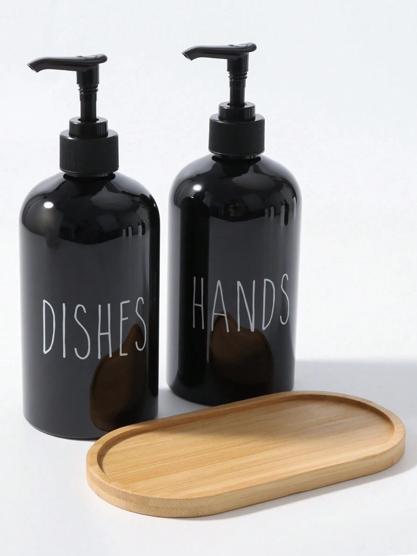 GAONLY 2 Pieces Liquid Hand Soap And Dish Soap Set- Kitchen Soap Dispenser Set With Tray- Bamboo Soap Dispenser For Kitchen Sink- Boho Kitchen Decor, Modern Decor (Black/White) Home Bathroom Decor