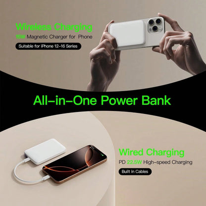 GAWFOLK Mobile Portable Power Bank 5000/10000mAh Magnetic Wireless Charger For IPhone 17/16/15/14/13 Series- 22.5W Fast Charging With Type-C Input, Wireless Charger & Cargador Portátil Para Celulares