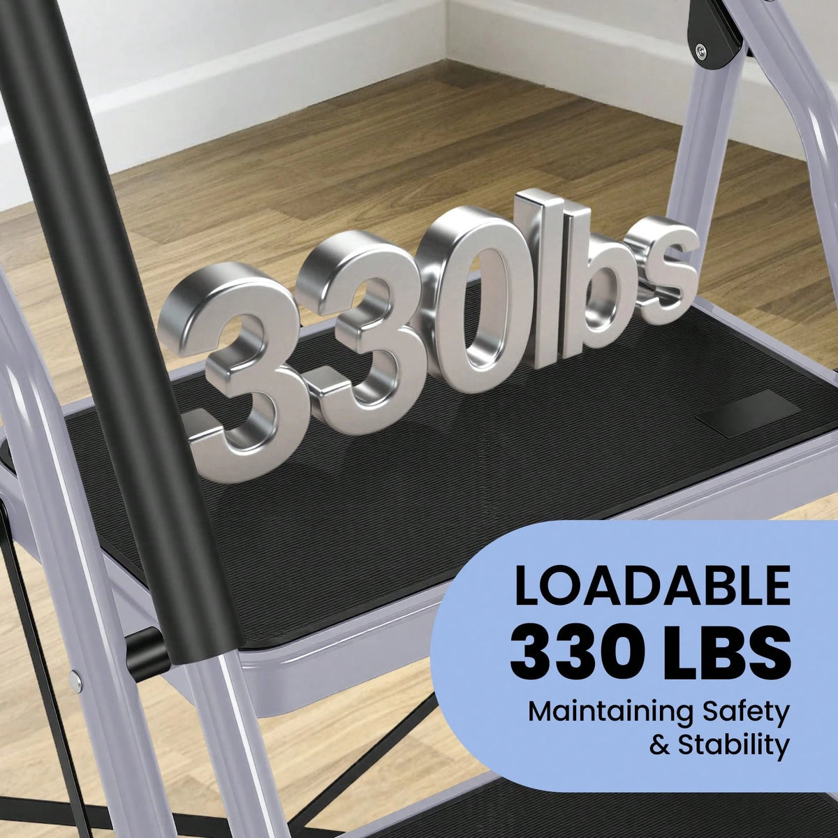 GCCSJ 3 Step Ladder Folding Step Stool,Ladder With Handrails.3 Step Ladder With Handrails, Sturdy Steel Step Ladder 3 Step Folding, Portable Folding Step Stool With S-Afety Lock, 330LBS Capacity Ladde