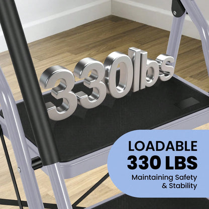 GCCSJ 3 Step Ladder Folding Step Stool,Ladder With Handrails.3 Step Ladder With Handrails, Sturdy Steel Step Ladder 3 Step Folding, Portable Folding Step Stool With S-Afety Lock, 330LBS Capacity Ladde