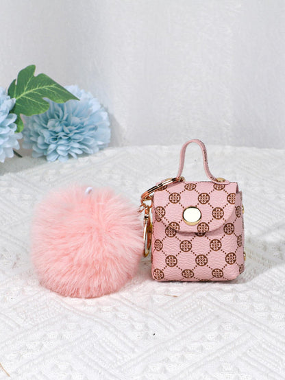 Geometric Pattern Bag Charm Pom Pom Decor Key Chain Coin Purse Bag Accessories Gifts Valentine'S Day Stylish For Teen Girls Women College Students Teacher White-Collar Workers Rookies & White-Collar W
