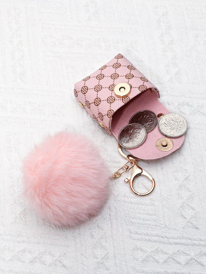 Geometric Pattern Bag Charm Pom Pom Decor Key Chain Coin Purse Bag Accessories Gifts Valentine'S Day Stylish For Teen Girls Women College Students Teacher White-Collar Workers Rookies & White-Collar W