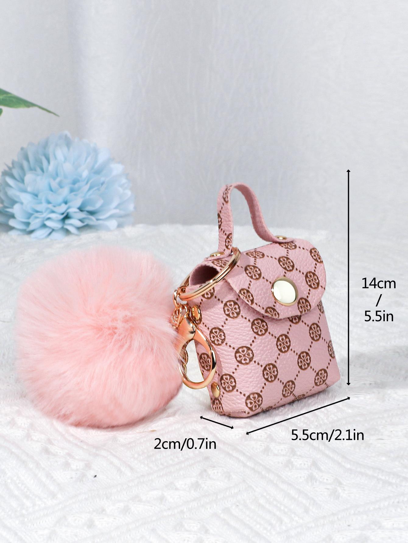 Geometric Pattern Bag Charm Pom Pom Decor Key Chain Coin Purse Bag Accessories Gifts Valentine'S Day Stylish For Teen Girls Women College Students Teacher White-Collar Workers Rookies & White-Collar W