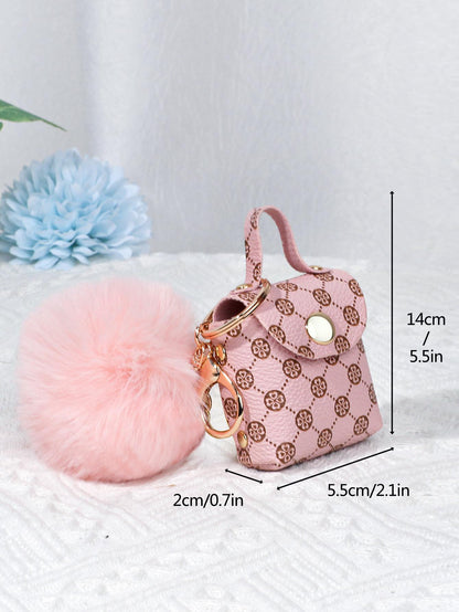 Geometric Pattern Bag Charm Pom Pom Decor Key Chain Coin Purse Bag Accessories Gifts Valentine'S Day Stylish For Teen Girls Women College Students Teacher White-Collar Workers Rookies & White-Collar W