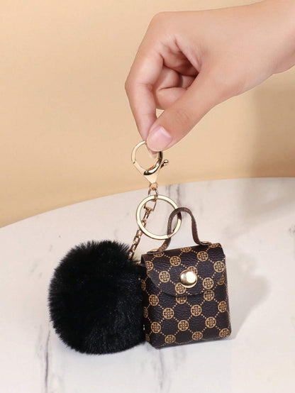 Geometric Pattern Bag Charm Pom Pom Decor Key Chain Coin Purse Bag Accessories Gifts Valentine'S Day Stylish For Teen Girls Women College Students Teacher White-Collar Workers Rookies & White-Collar W