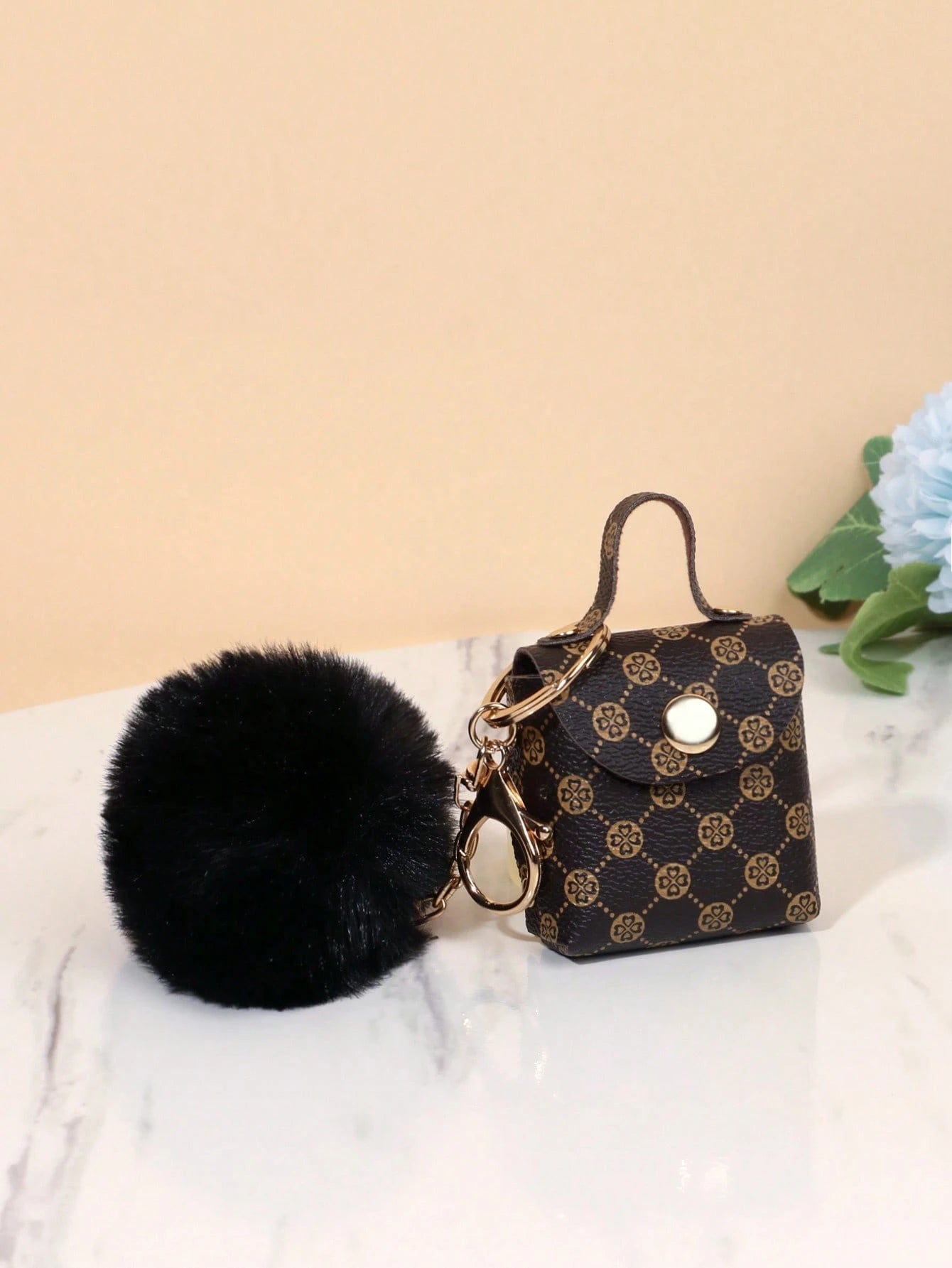 Geometric Pattern Bag Charm Pom Pom Decor Key Chain Coin Purse Bag Accessories Gifts Valentine'S Day Stylish For Teen Girls Women College Students Teacher White-Collar Workers Rookies & White-Collar W