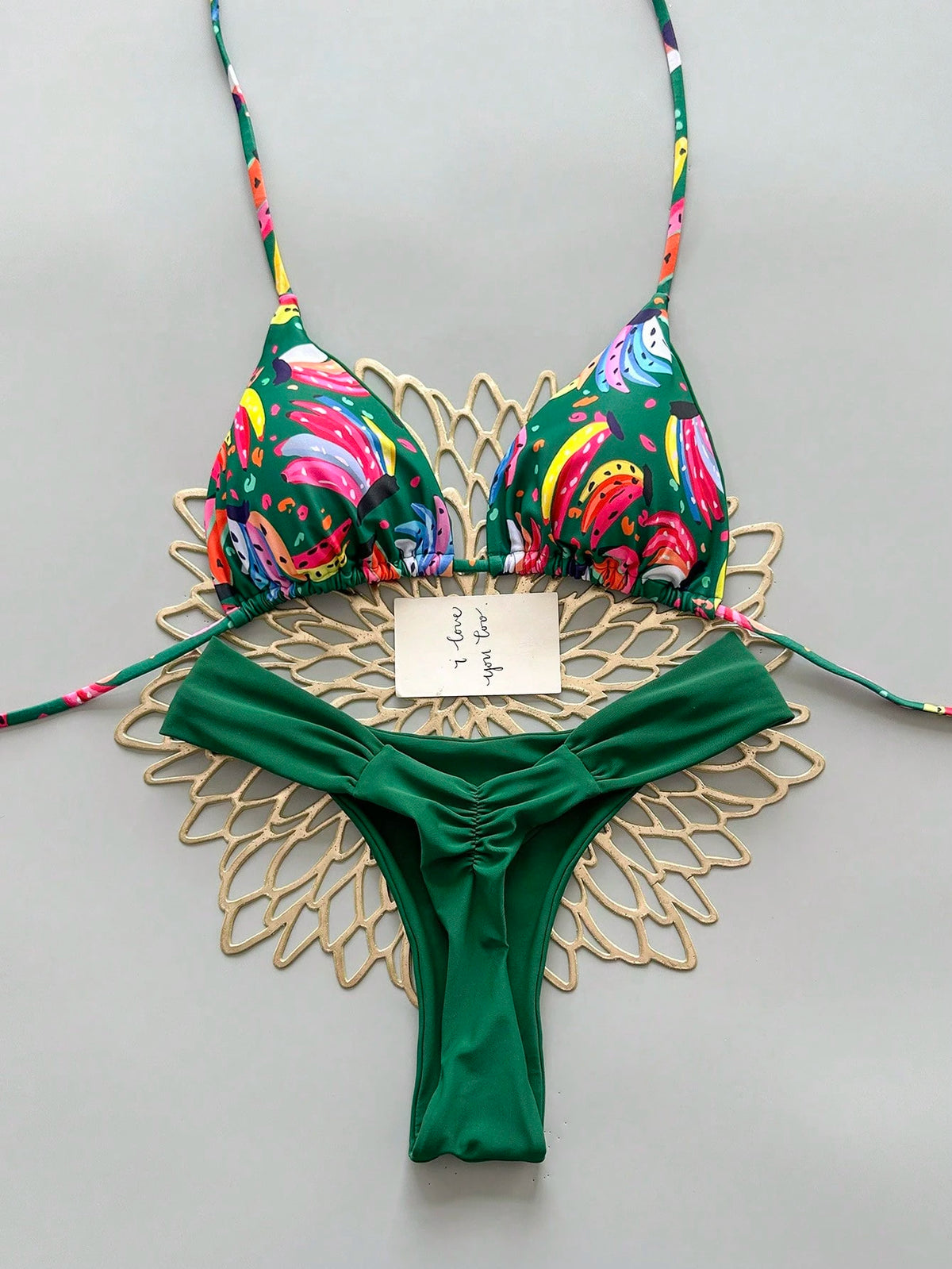 Geometric & Tropical Floral Print Casual Cute Elegant Sexy Bohemian Style Tie-Front Bikini Swimwear Set For Women, Summer Beach Vacation, Resort Wear