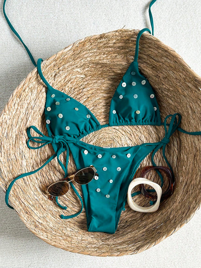 Geometric & Tropical Floral Print Casual Cute Elegant Sexy Bohemian Style Tie Front Bikini Swimwear Set For Women, Summer Beach Vacation, Resort Wear