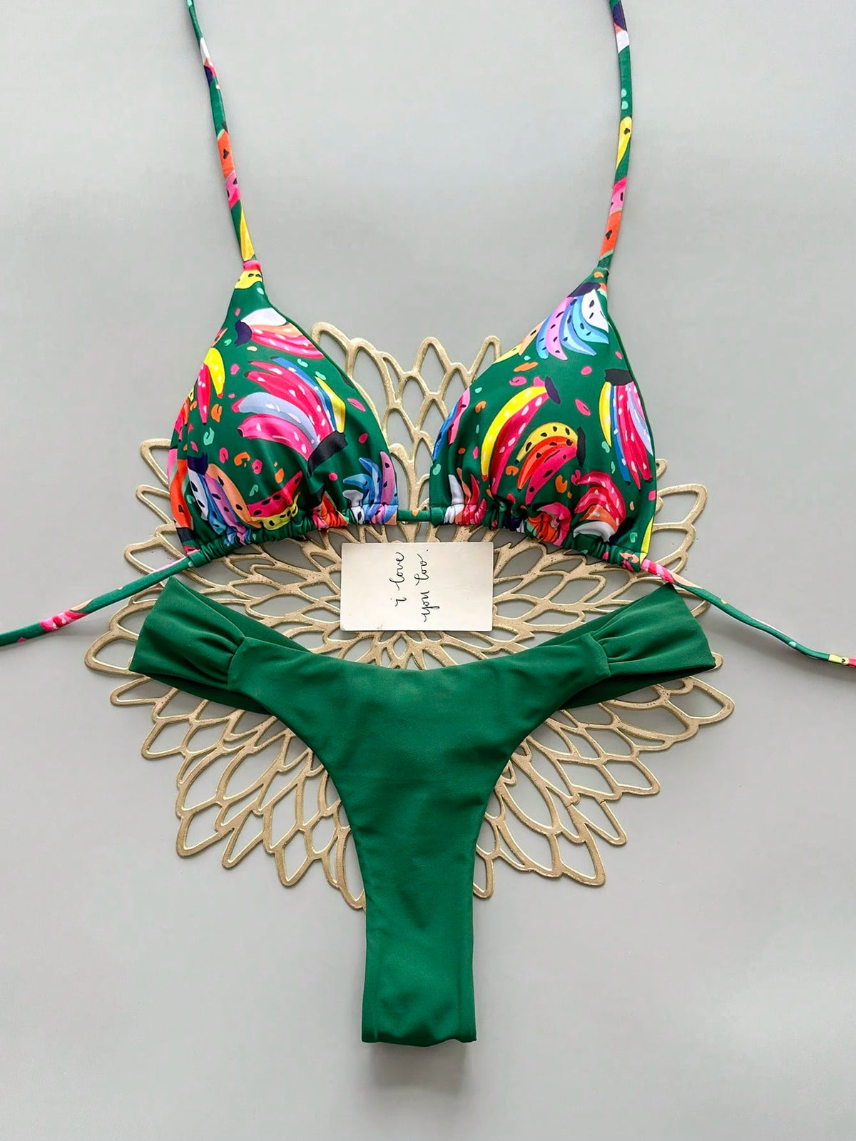 Geometric & Tropical Floral Print Casual Cute Elegant Sexy Bohemian Style Tie-Front Bikini Swimwear Set For Women, Summer Beach Vacation, Resort Wear