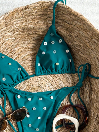 Geometric & Tropical Floral Print Casual Cute Elegant Sexy Bohemian Style Tie Front Bikini Swimwear Set For Women, Summer Beach Vacation, Resort Wear