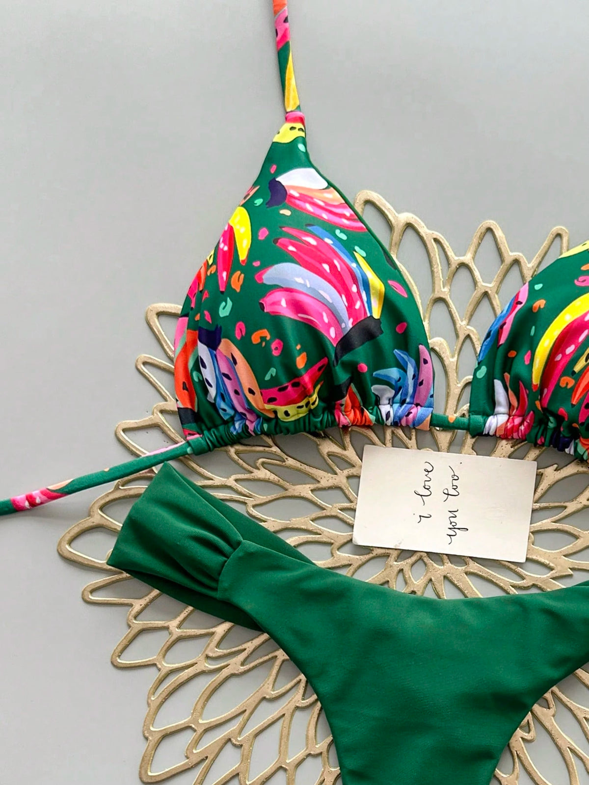 Geometric & Tropical Floral Print Casual Cute Elegant Sexy Bohemian Style Tie-Front Bikini Swimwear Set For Women, Summer Beach Vacation, Resort Wear