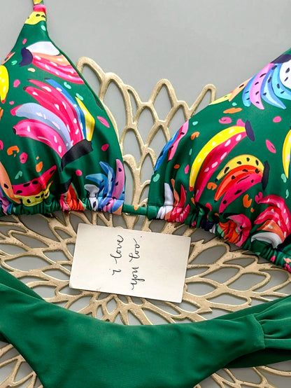 Geometric & Tropical Floral Print Casual Cute Elegant Sexy Bohemian Style Tie-Front Bikini Swimwear Set For Women, Summer Beach Vacation, Resort Wear