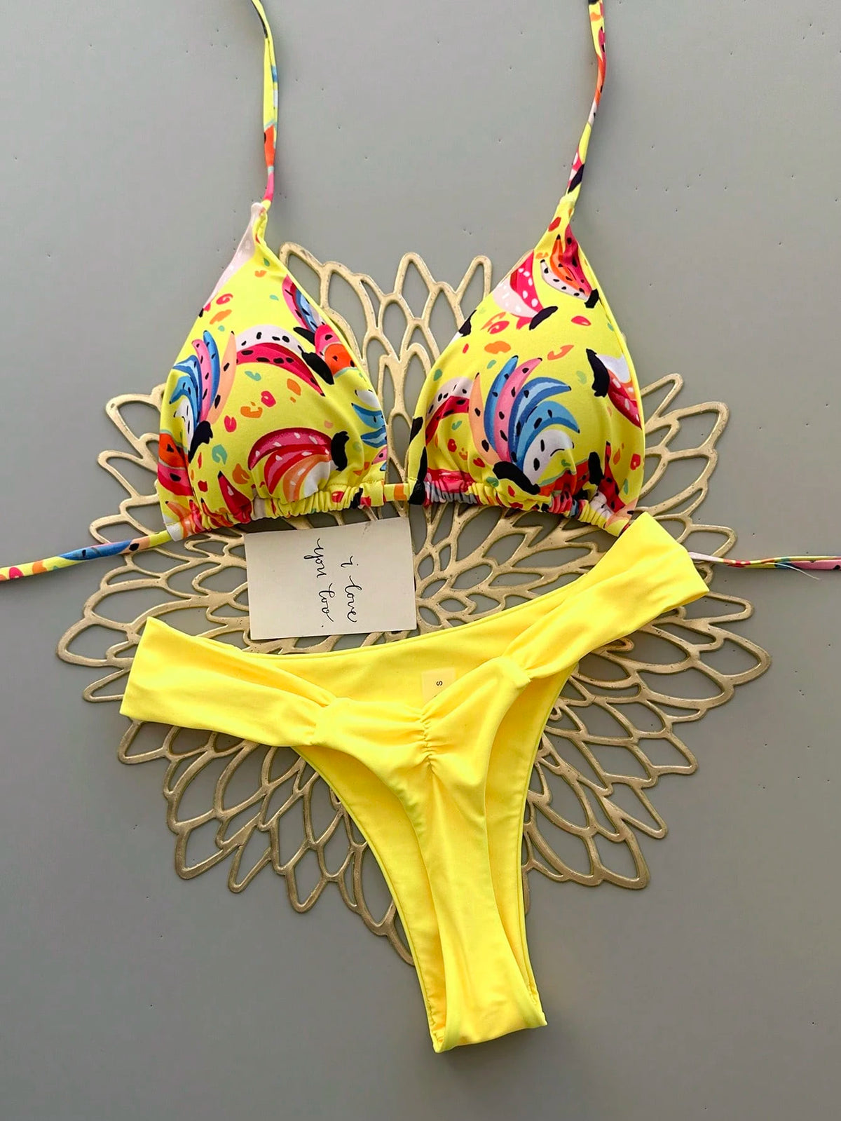 Geometric & Tropical Floral Print Casual Cute Elegant Sexy Bohemian Style Tie-Front Bikini Swimwear Set For Women, Summer Beach Vacation, Resort Wear