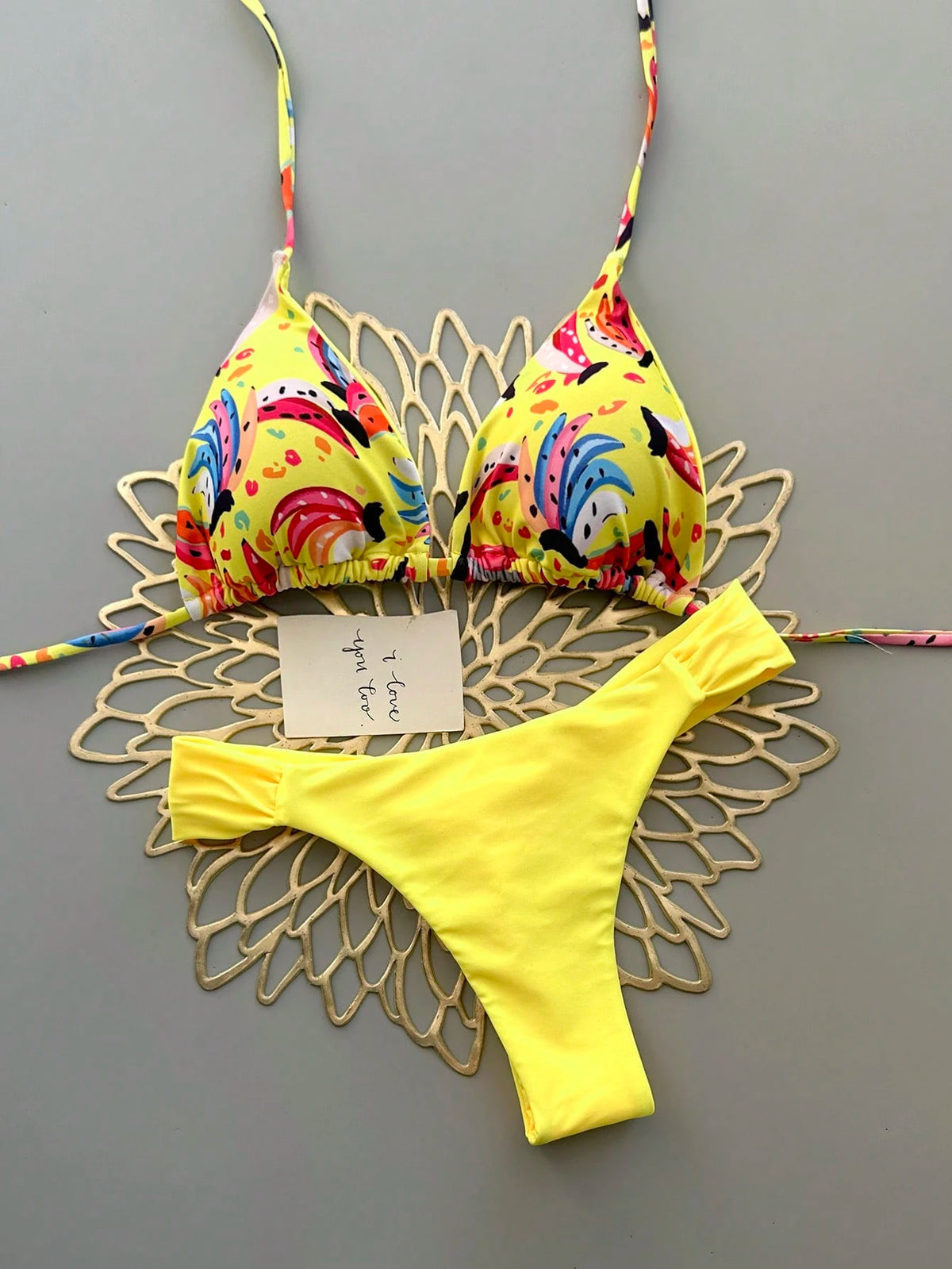 Geometric & Tropical Floral Print Casual Cute Elegant Sexy Bohemian Style Tie-Front Bikini Swimwear Set For Women, Summer Beach Vacation, Resort Wear