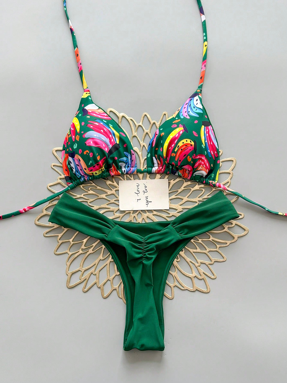 Geometric & Tropical Floral Print Casual Cute Elegant Sexy Bohemian Style Tie-Front Bikini Swimwear Set For Women, Summer Beach Vacation, Resort Wear