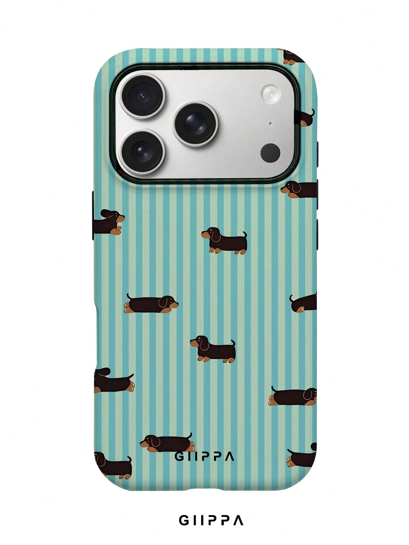 GIIPPA 1pc Light Blue Vertical Stripe & Dachshund Pattern Phone Case, Compatible With Phone 17 Pro Max, 16 Pro Max, 15 Pro Max, 14 Pro Max, 11/12/13/14/15/16 Pro Max Plus, Korean-Style High-End Fashio