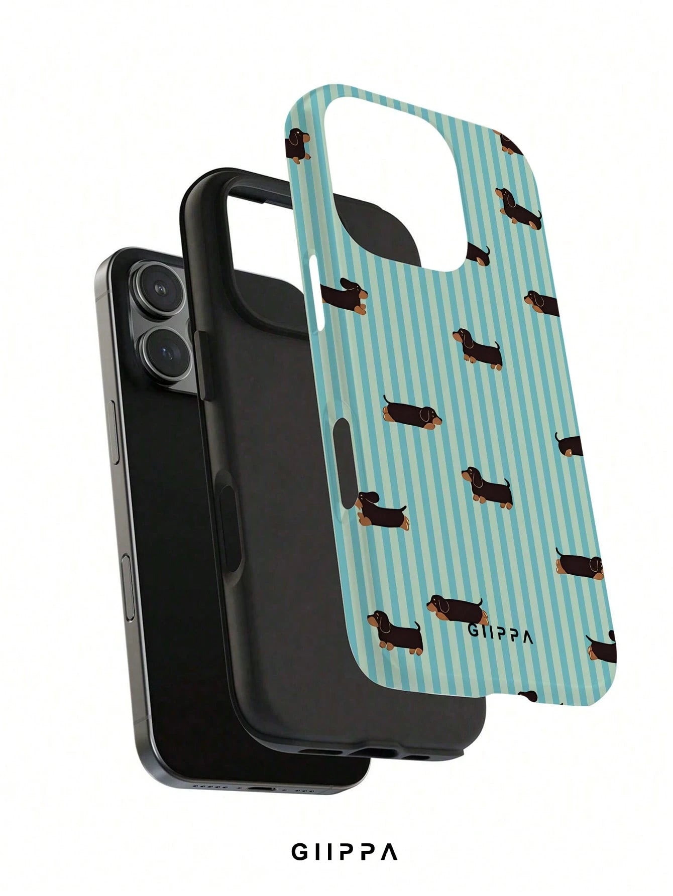 GIIPPA 1pc Light Blue Vertical Stripe & Dachshund Pattern Phone Case, Compatible With Phone 17 Pro Max, 16 Pro Max, 15 Pro Max, 14 Pro Max, 11/12/13/14/15/16 Pro Max Plus, Korean-Style High-End Fashio