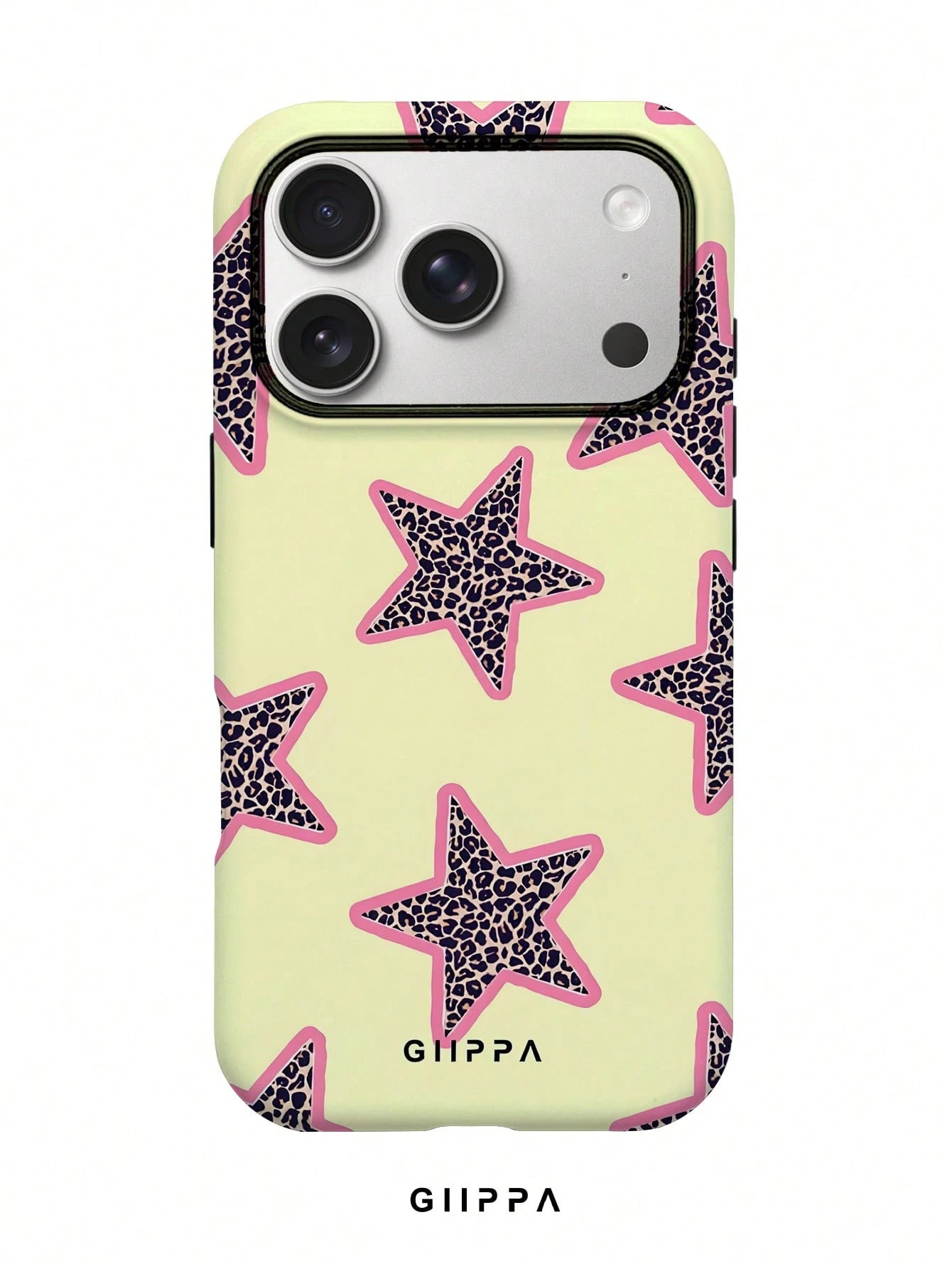 GIIPPA 1pc Yellow Background & Leopard Print Star Design Phone Case, Compatible With Phone 17 Pro Max, 16 Pro Max, 15 Pro Max, 14 Pro Max, Korean-Style High-End Fashion & Fun Phone Case, Compatible Wi