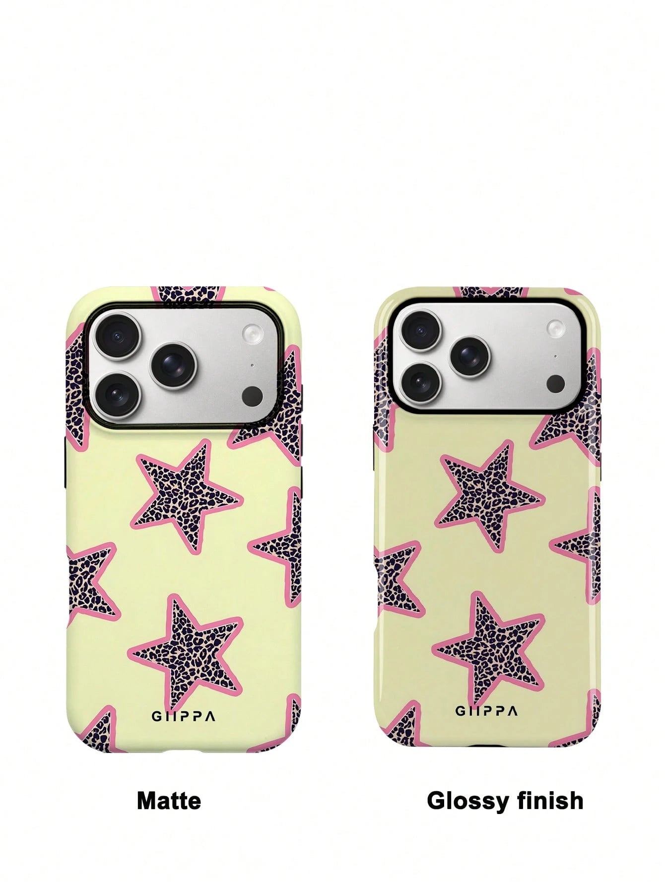 GIIPPA 1pc Yellow Background & Leopard Print Star Design Phone Case, Compatible With Phone 17 Pro Max, 16 Pro Max, 15 Pro Max, 14 Pro Max, Korean-Style High-End Fashion & Fun Phone Case, Compatible Wi