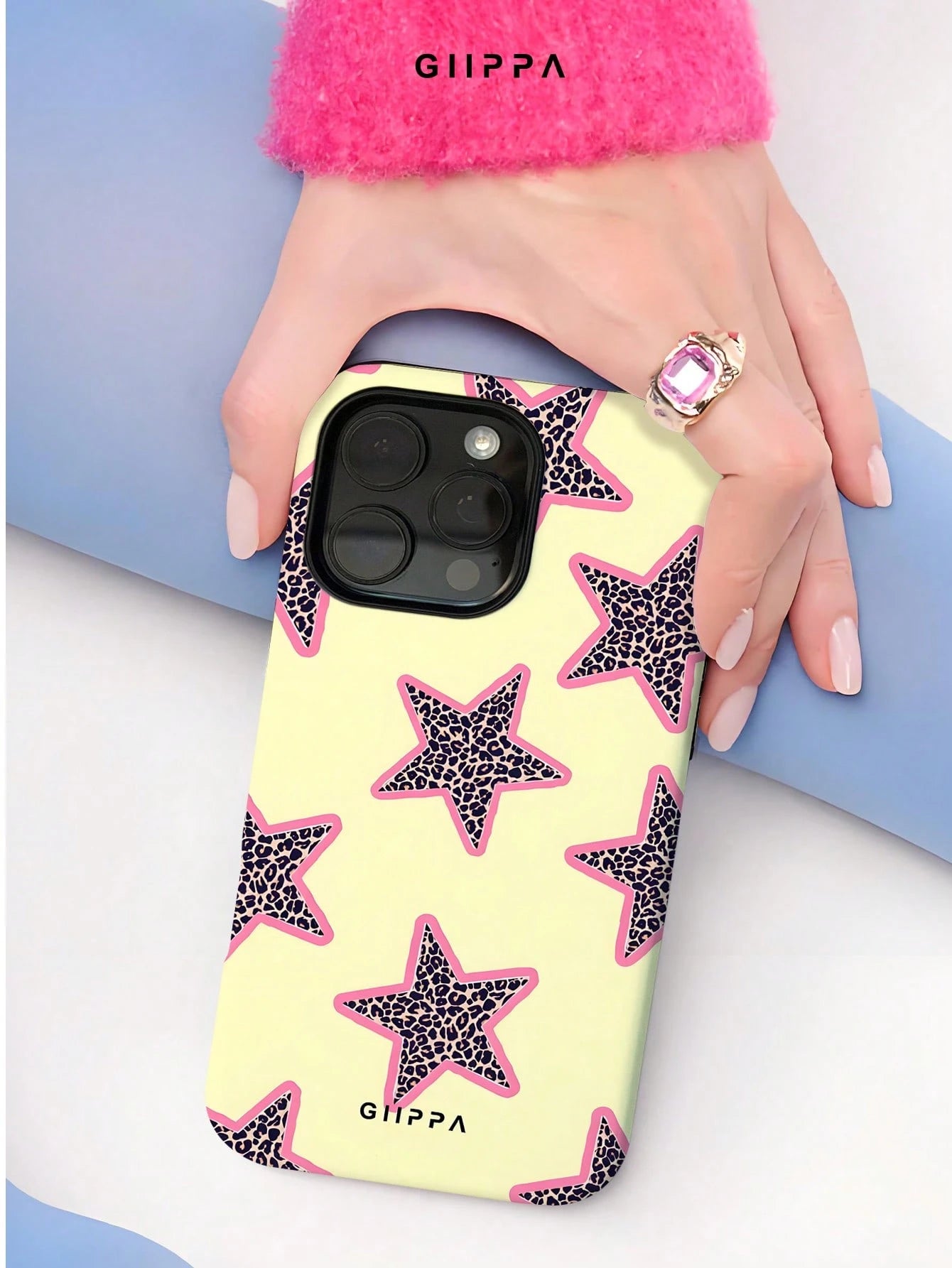 GIIPPA 1pc Yellow Background & Leopard Print Star Design Phone Case, Compatible With Phone 17 Pro Max, 16 Pro Max, 15 Pro Max, 14 Pro Max, Korean-Style High-End Fashion & Fun Phone Case, Compatible Wi