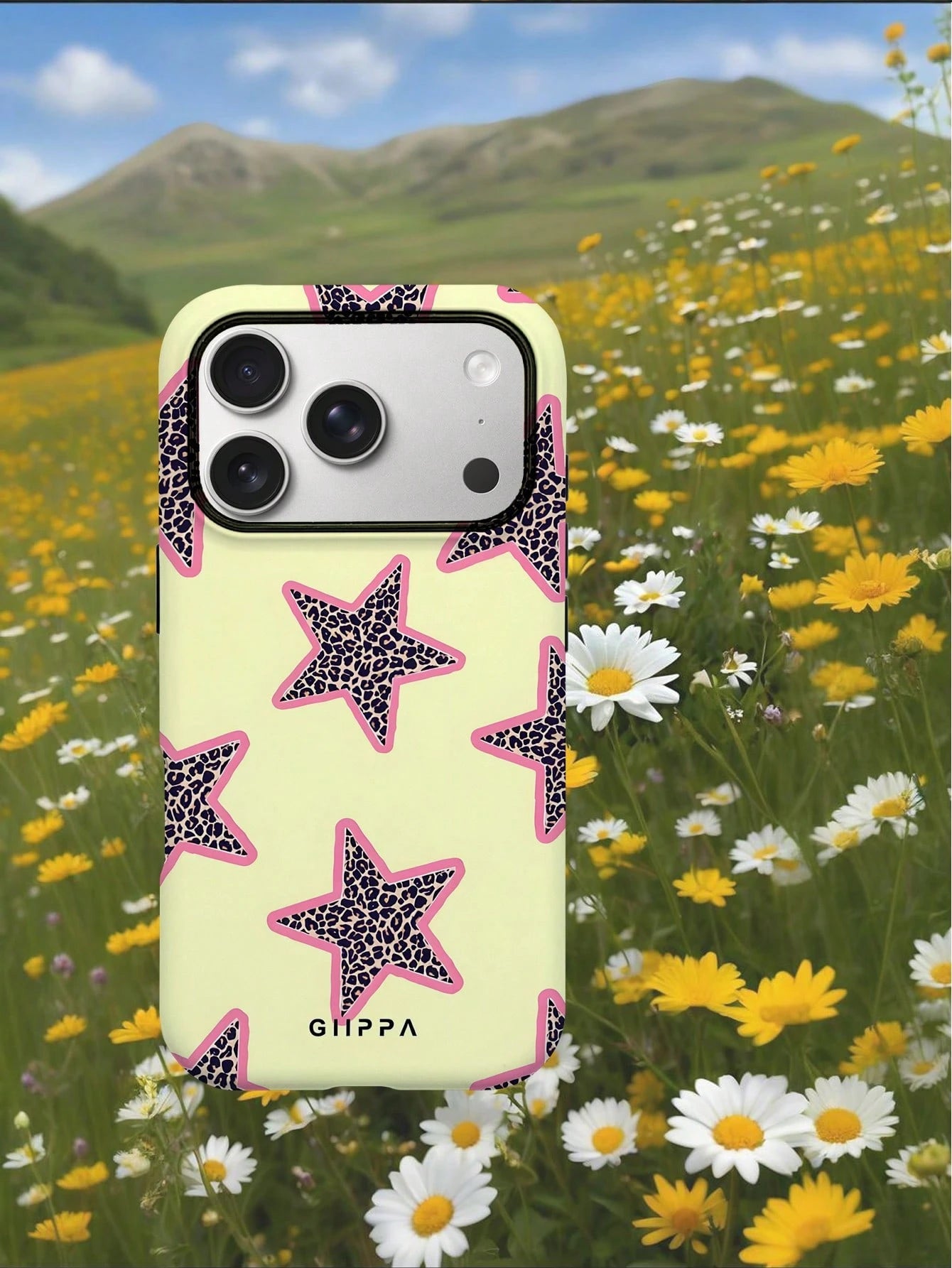 GIIPPA 1pc Yellow Background & Leopard Print Star Design Phone Case, Compatible With Phone 17 Pro Max, 16 Pro Max, 15 Pro Max, 14 Pro Max, Korean-Style High-End Fashion & Fun Phone Case, Compatible Wi