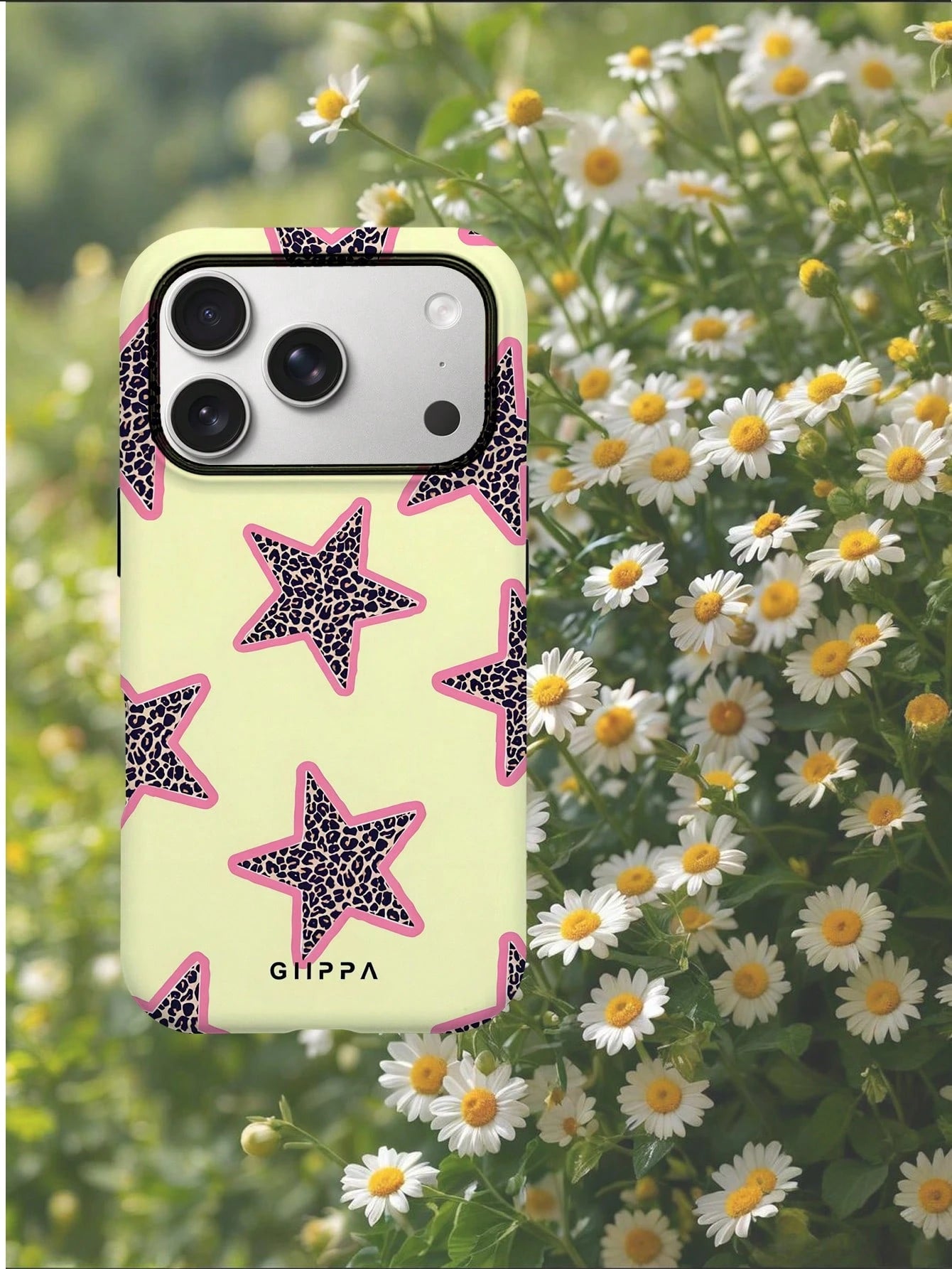 GIIPPA 1pc Yellow Background & Leopard Print Star Design Phone Case, Compatible With Phone 17 Pro Max, 16 Pro Max, 15 Pro Max, 14 Pro Max, Korean-Style High-End Fashion & Fun Phone Case, Compatible Wi