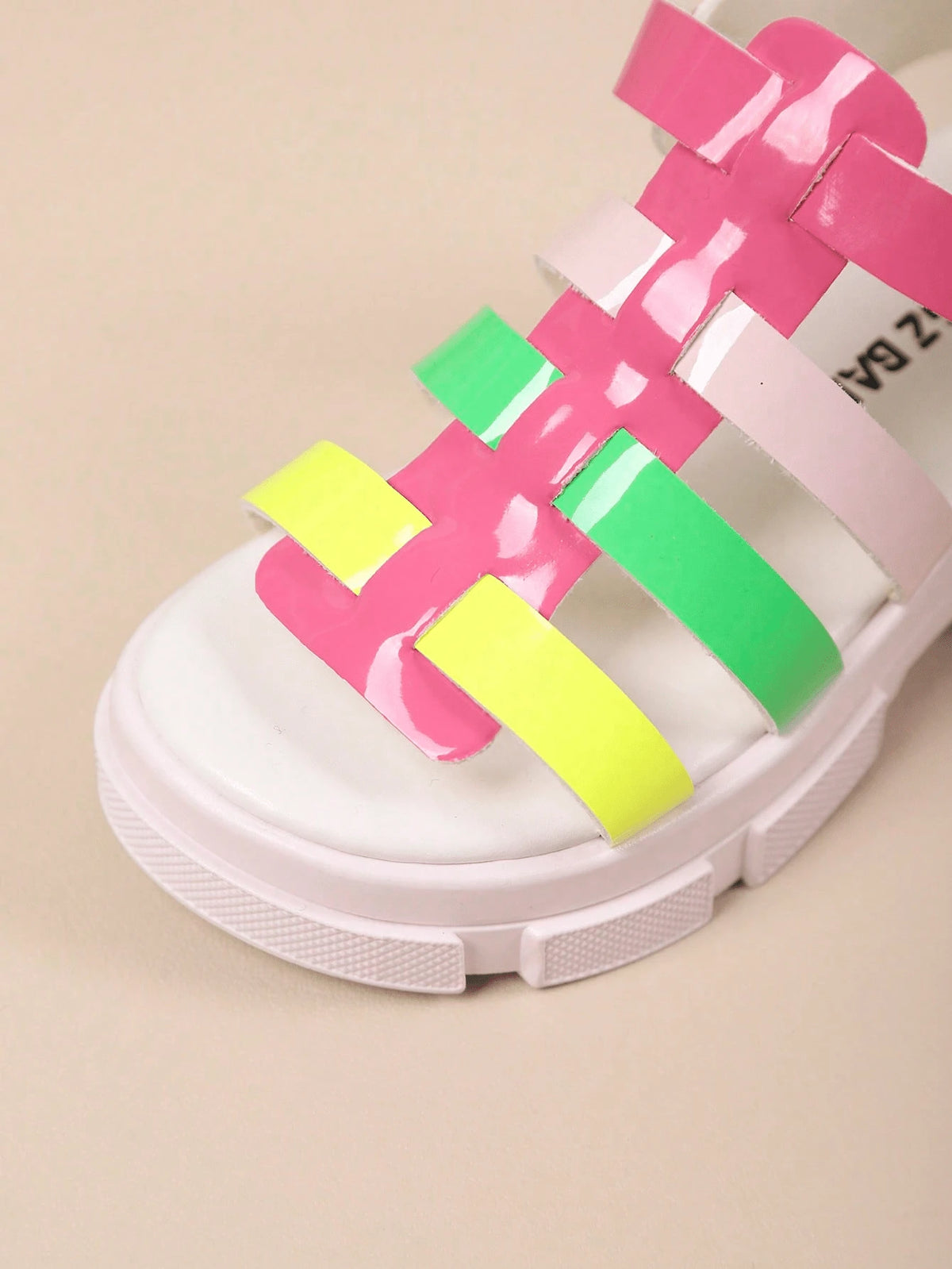 Girls' Neon Multicolor Gladiator Platform Sandals, Kids' Chunky Sole Open-Toe Shoes With Adjustable Buckle, Breathable Glossy Footwear