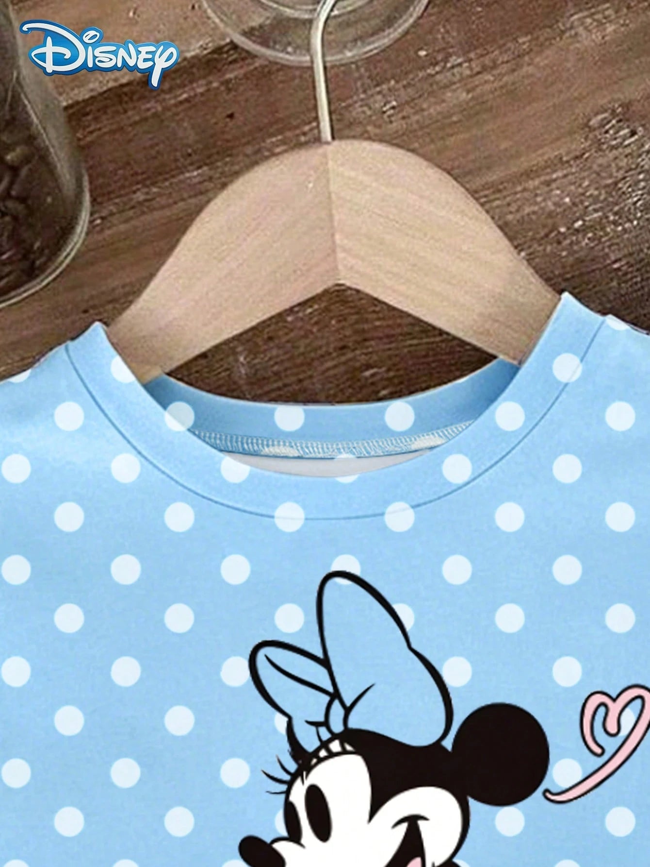 Girls T-Shirt Set, Summer Baby Girls Clothes, Disney New Retro Style, Loose Drop Shoulder Round Neck Blue Polka Dot Minnie Mouse Short Sleeve + Polka Dot Shorts, Casual Daily Outing, Vacation, Party