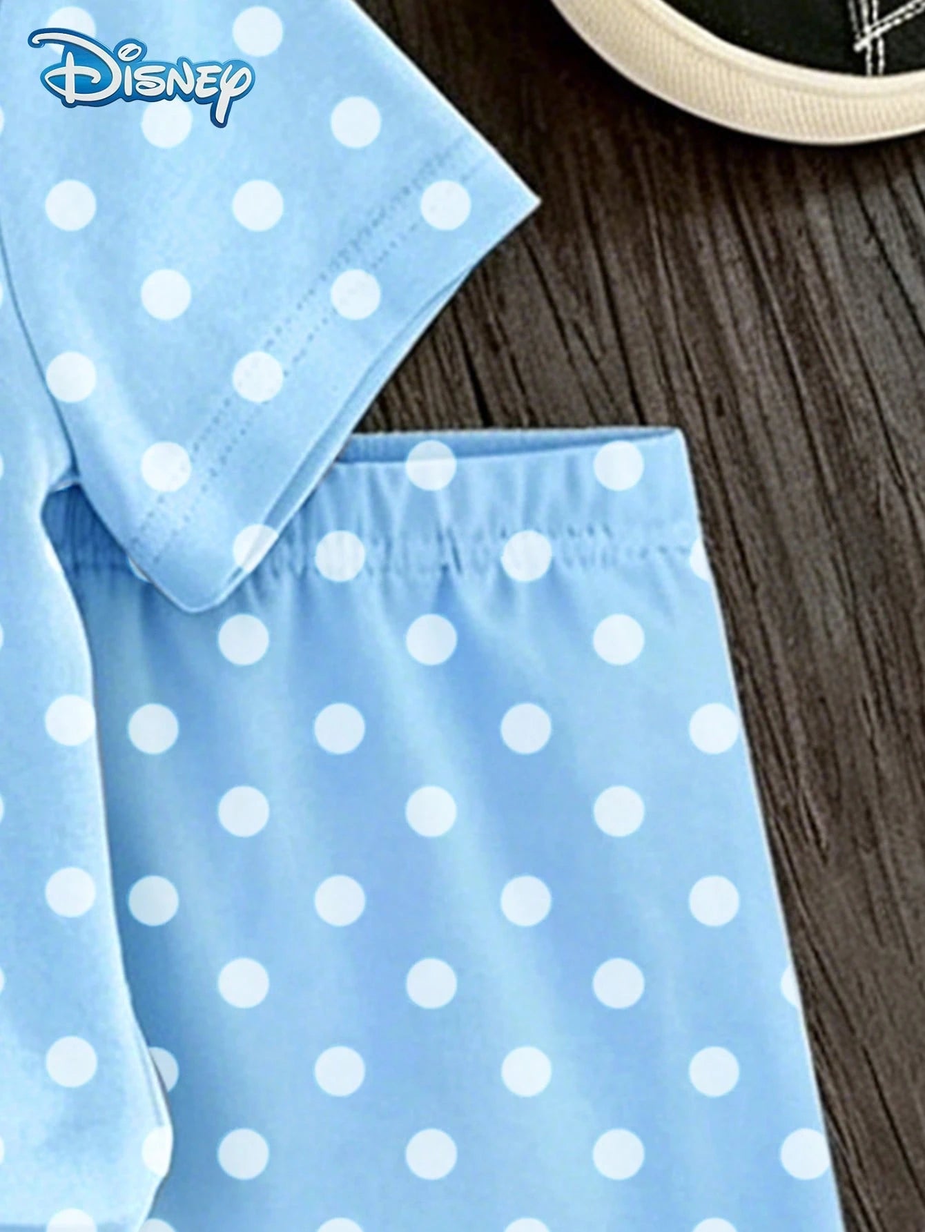 Girls T-Shirt Set, Summer Baby Girls Clothes, Disney New Retro Style, Loose Drop Shoulder Round Neck Blue Polka Dot Minnie Mouse Short Sleeve + Polka Dot Shorts, Casual Daily Outing, Vacation, Party