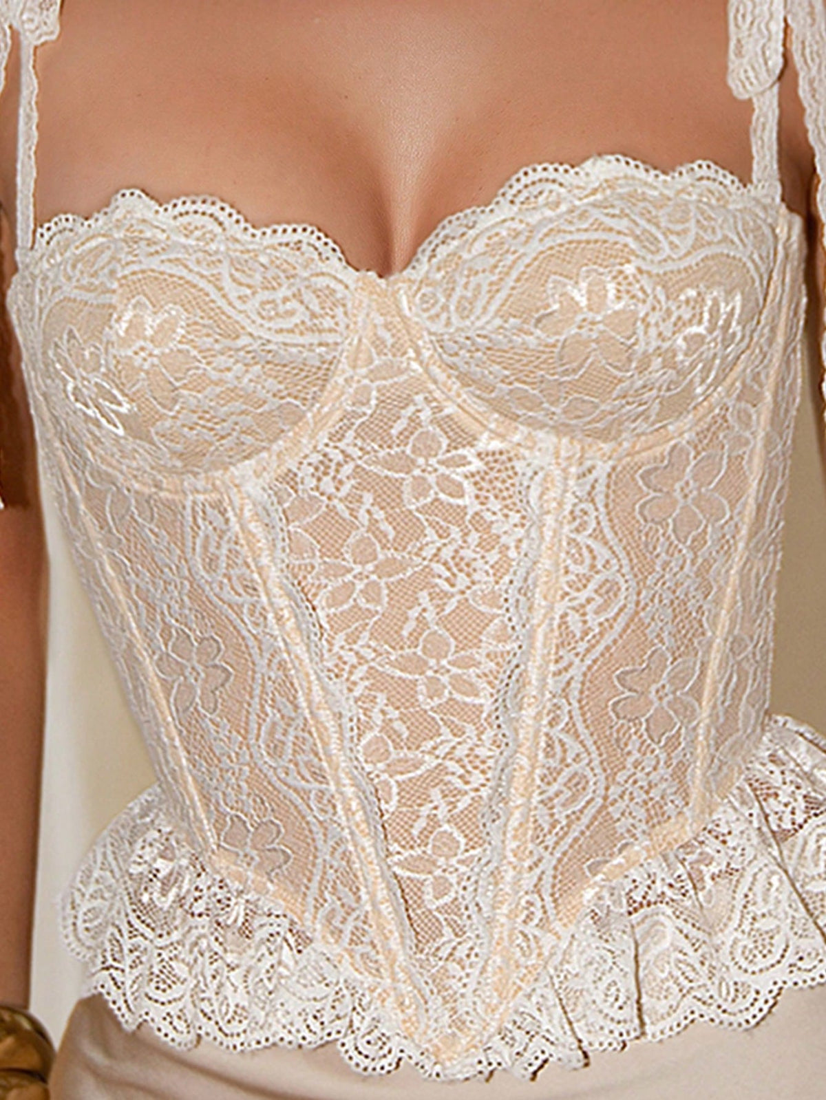 Glamine Charm Women's Lace Patchwork Elegant Versatile Camisole Top,Bustier Corset Tops To Wear Out Party,Beige Summer Lace Tops