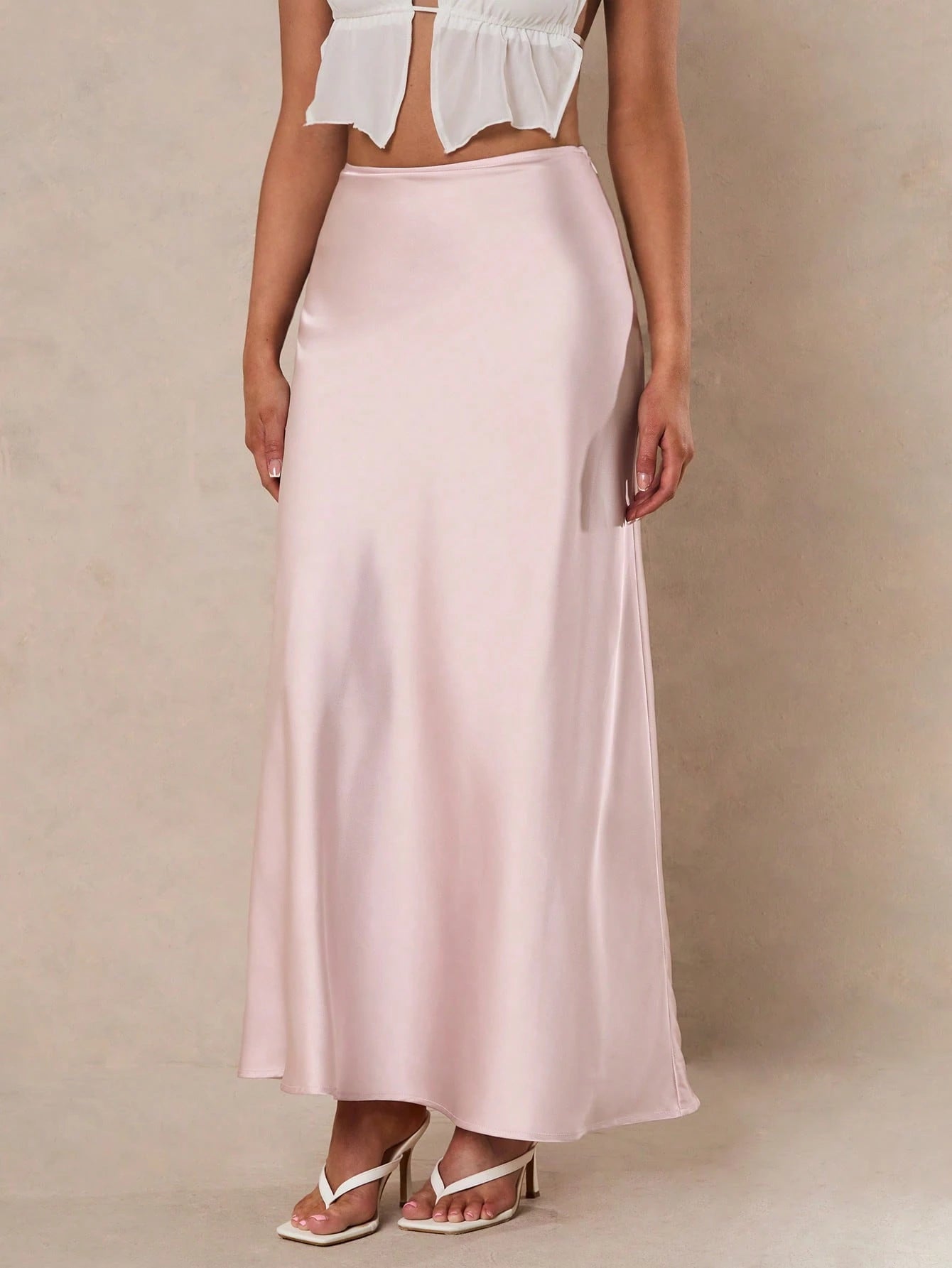 Glamine Women Light Pink Elegant Satin High Waist Mermaid Hem Maxi Skirt,Summer Party Fashion Birthday Clothing,Solid Color Mermaid Skirts For Women