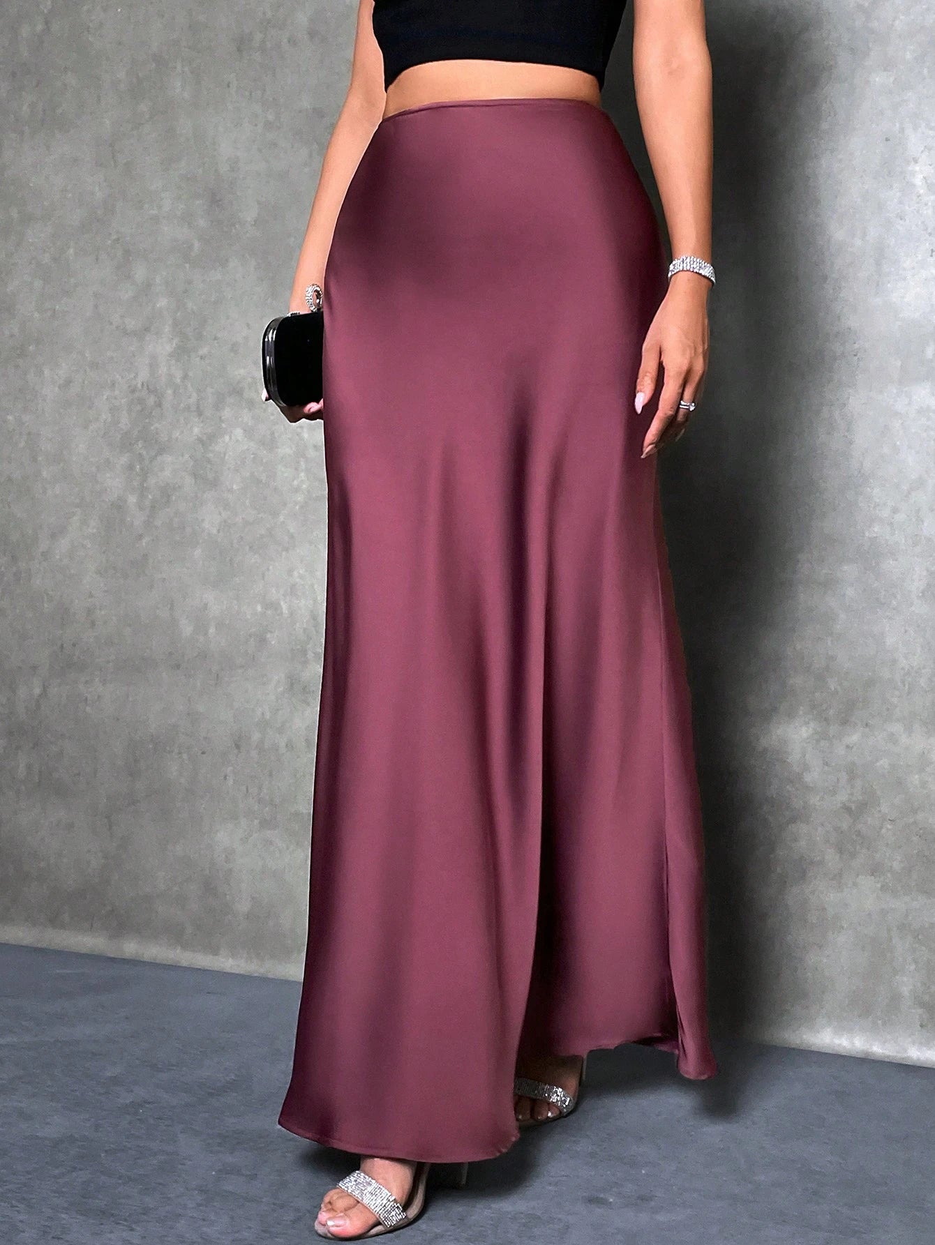 Glamine Women Light Pink Elegant Satin High Waist Mermaid Hem Maxi Skirt,Summer Party Fashion Birthday Clothing,Solid Color Mermaid Skirts For Women