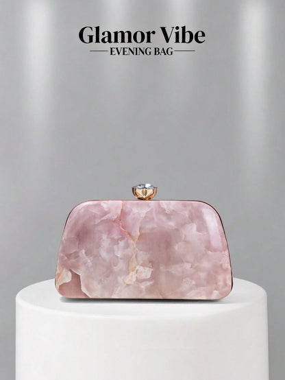 Glamor Vibe Women's Party Clutch, Pink Marble Pattern Hard Shell Evening Clutch Bag (Random Pattern), Essential Wedding Accessory, Valentine's Day Gift, Suitable For Weddings, Vacations, Graduations