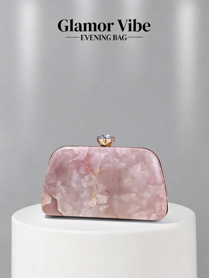 Glamor Vibe Women's Party Clutch, Pink Marble Pattern Hard Shell Evening Clutch Bag (Random Pattern), Essential Wedding Accessory, Valentine's Day Gift, Suitable For Weddings, Vacations, Graduations