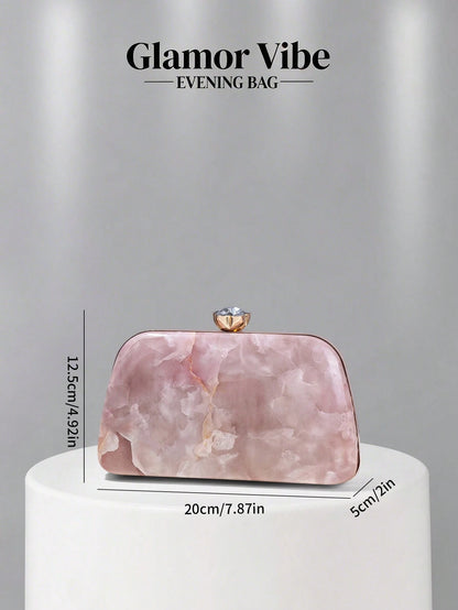 Glamor Vibe Women's Party Clutch, Pink Marble Pattern Hard Shell Evening Clutch Bag (Random Pattern), Essential Wedding Accessory, Valentine's Day Gift, Suitable For Weddings, Vacations, Graduations