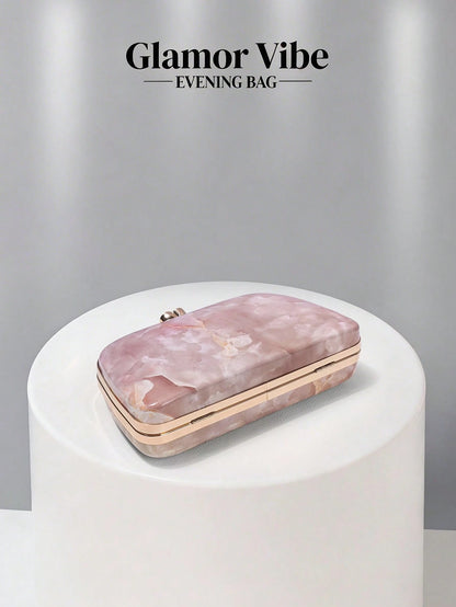 Glamor Vibe Women's Party Clutch, Pink Marble Pattern Hard Shell Evening Clutch Bag (Random Pattern), Essential Wedding Accessory, Valentine's Day Gift, Suitable For Weddings, Vacations, Graduations