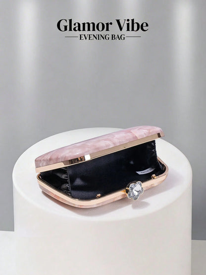 Glamor Vibe Women's Party Clutch, Pink Marble Pattern Hard Shell Evening Clutch Bag (Random Pattern), Essential Wedding Accessory, Valentine's Day Gift, Suitable For Weddings, Vacations, Graduations