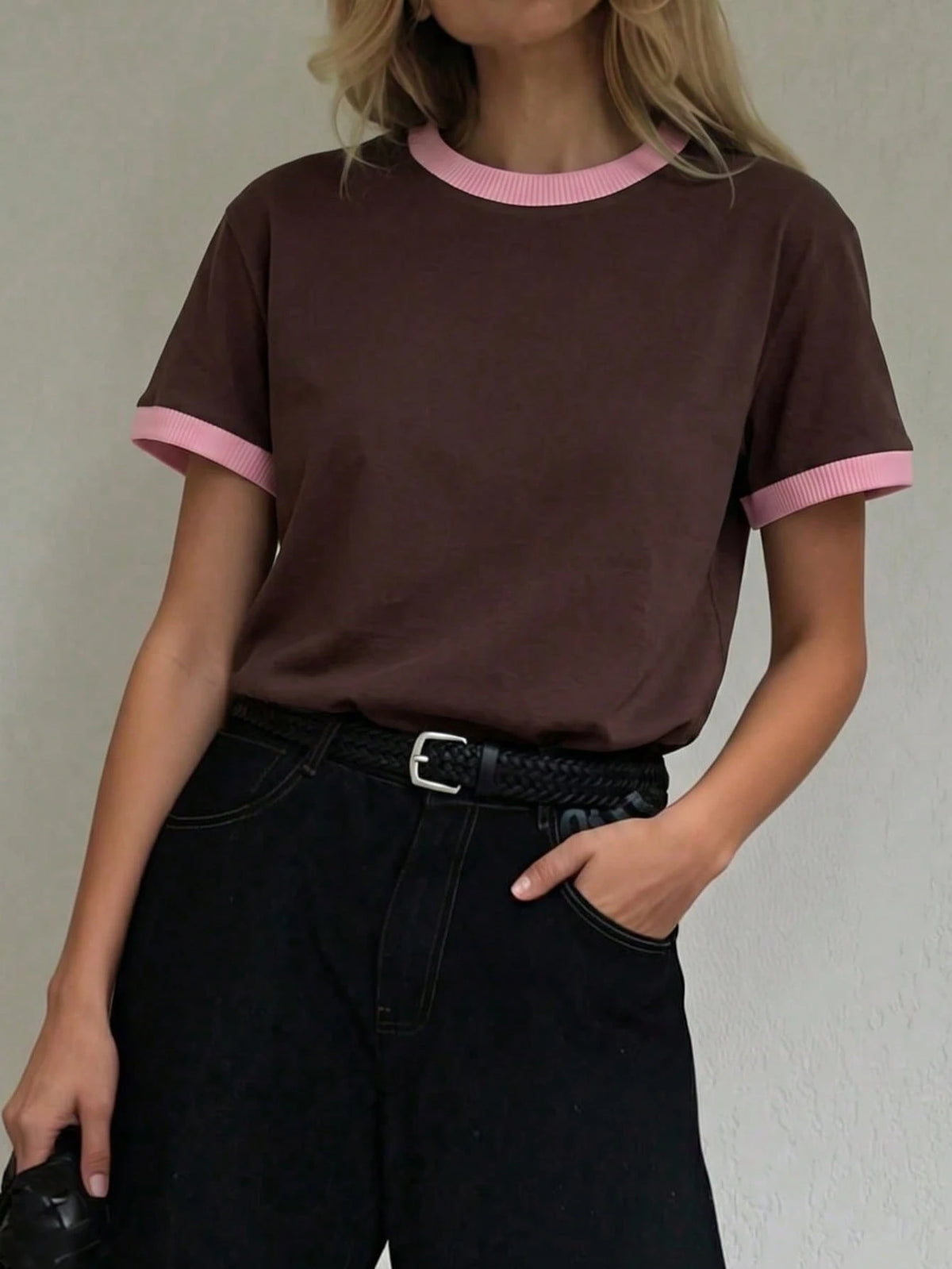 GLAMSKIN Women's Summer/Autumn Basic Striped Round Neck Loose Short Sleeve T-Shirt, Solid Color Minimalist Casual Top, Suitable For Back To School, Outings, Streetwear, Work Commute