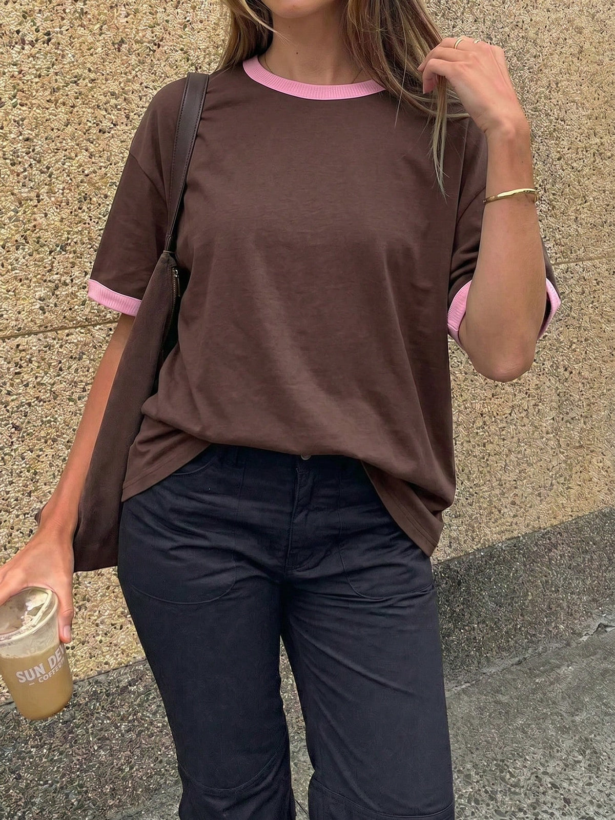 GLAMSKIN Women's Summer/Autumn Basic Striped Round Neck Loose Short Sleeve T-Shirt, Solid Color Minimalist Casual Top, Suitable For Back To School, Outings, Streetwear, Work Commute