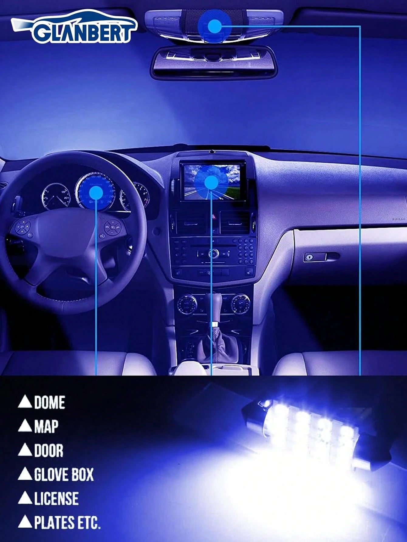 GLANBERT 42/24pcs LED Roof Light Bulb Set, LED Double Tip Bulbs, Suitable For Interior Dome Light, Map Light, Dashboard Light, Trunk Light, Cargo Door Light, Welcome Light, License Plate Light, Etc. (