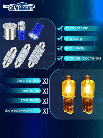 GLANBERT 42/24pcs LED Roof Light Bulb Set, LED Double Tip Bulbs, Suitable For Interior Dome Light, Map Light, Dashboard Light, Trunk Light, Cargo Door Light, Welcome Light, License Plate Light, Etc. (