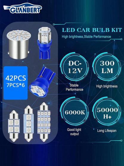 GLANBERT 42/24pcs LED Roof Light Bulb Set, LED Double Tip Bulbs, Suitable For Interior Dome Light, Map Light, Dashboard Light, Trunk Light, Cargo Door Light, Welcome Light, License Plate Light, Etc. (