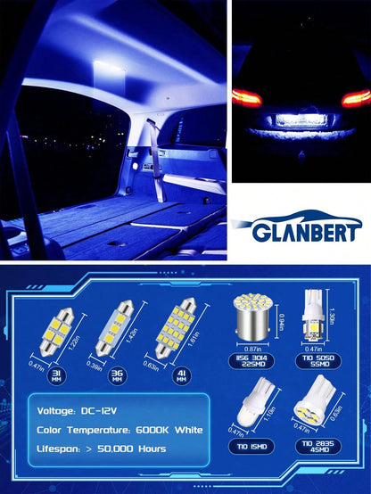 GLANBERT 42/24pcs LED Roof Light Bulb Set, LED Double Tip Bulbs, Suitable For Interior Dome Light, Map Light, Dashboard Light, Trunk Light, Cargo Door Light, Welcome Light, License Plate Light, Etc. (