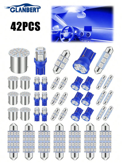 GLANBERT 42/24pcs LED Roof Light Bulb Set, LED Double Tip Bulbs, Suitable For Interior Dome Light, Map Light, Dashboard Light, Trunk Light, Cargo Door Light, Welcome Light, License Plate Light, Etc. (