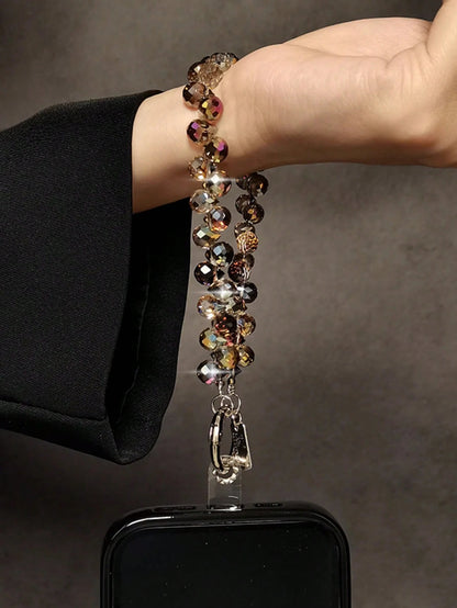 Glitter Beaded Phone Accessories Chain- Shiny Transparent Beads, Phone Lanyard, Keychain, Compatible With Apple/ Phone Cases, Plastic Material