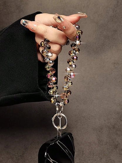 Glitter Beaded Phone Accessories Chain- Shiny Transparent Beads, Phone Lanyard, Keychain, Compatible With Apple/ Phone Cases, Plastic Material